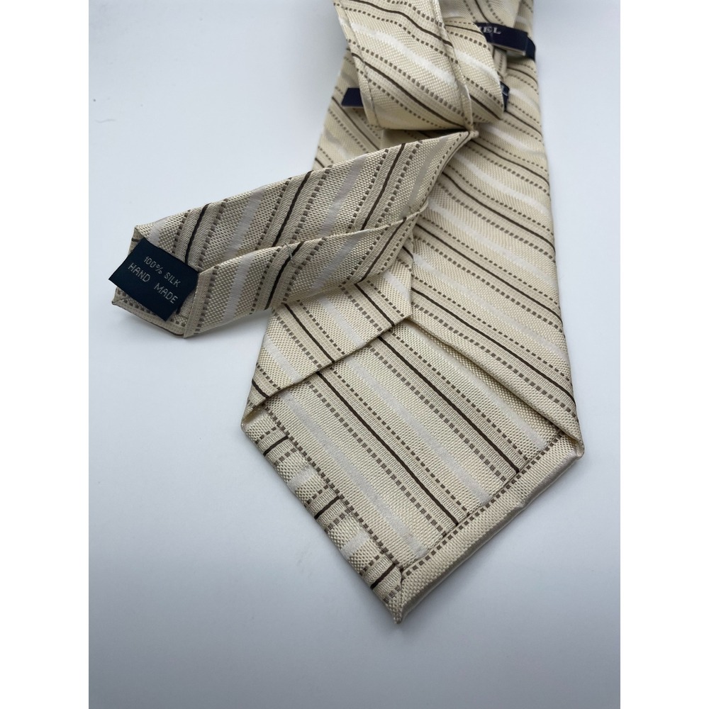 Beau Brummel Soho Mens Silk Tie Cream Tan Brown Diagonal Stripe Hand Made